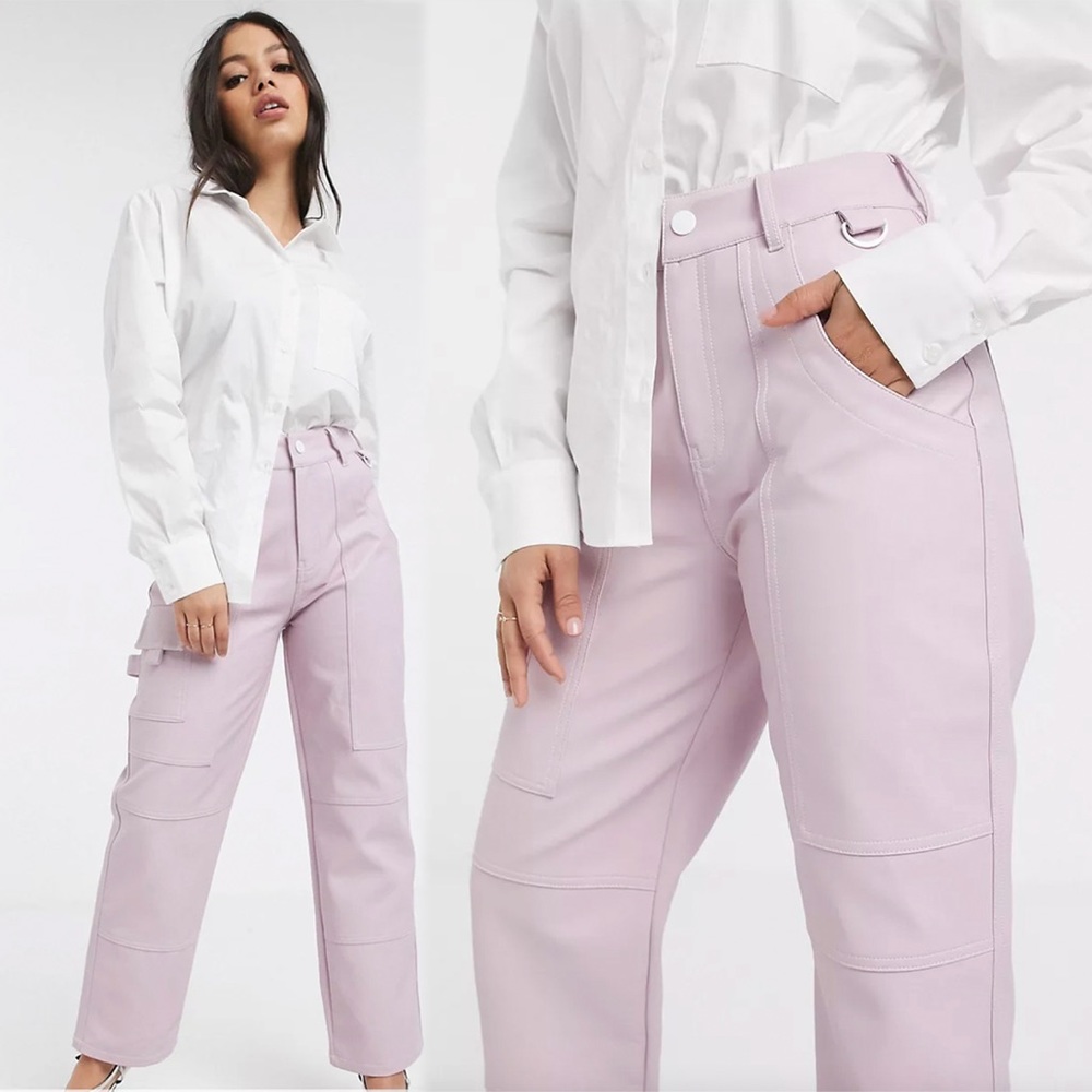 Asos Design Faux Leather PU Carpenter Pant Straight Leg in Pink US 4
